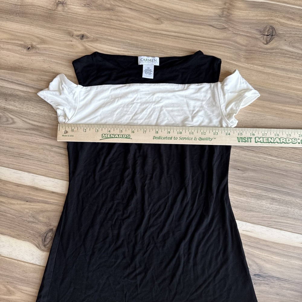 Carmen Marc Valvo‎ Black White  Cap Sleeve Top Cut Out  Size XS - Picture 4 of 5
